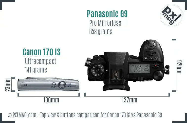 Canon 170 IS vs Panasonic G9 top view buttons comparison