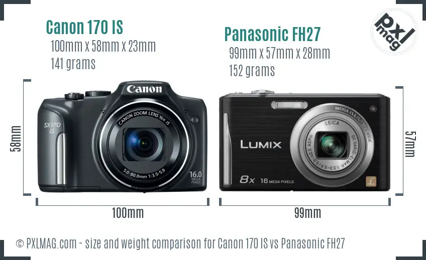 Canon 170 IS vs Panasonic FH27 size comparison