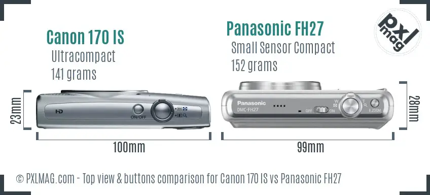 Canon 170 IS vs Panasonic FH27 top view buttons comparison