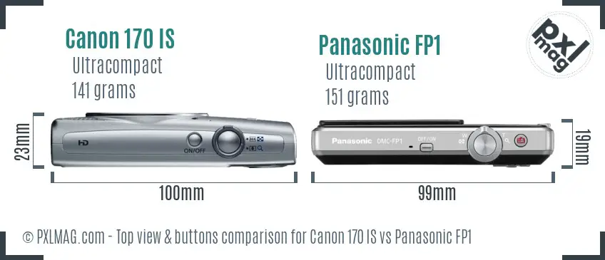 Canon 170 IS vs Panasonic FP1 top view buttons comparison