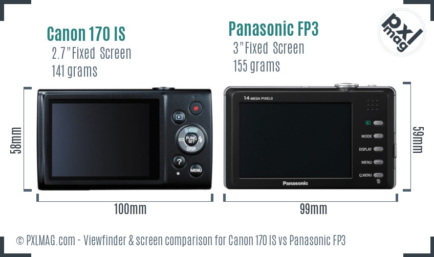 Canon 170 IS vs Panasonic FP3 Screen and Viewfinder comparison