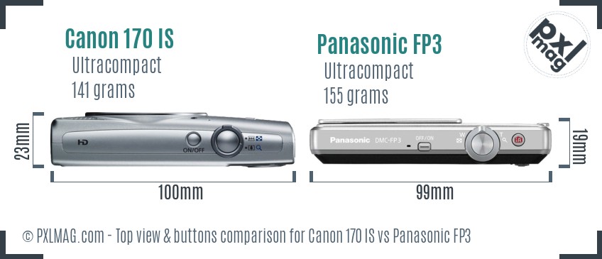 Canon 170 IS vs Panasonic FP3 top view buttons comparison