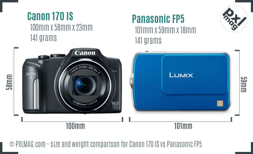 Canon 170 IS vs Panasonic FP5 size comparison