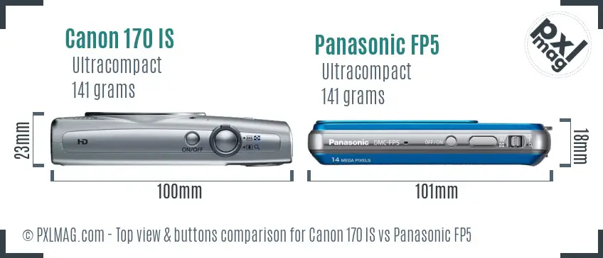 Canon 170 IS vs Panasonic FP5 top view buttons comparison