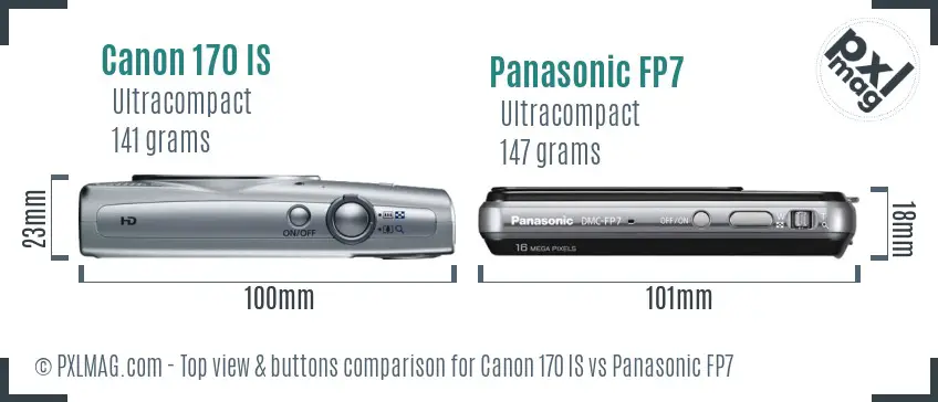 Canon 170 IS vs Panasonic FP7 top view buttons comparison Canon 170 IS vs Panasonic FP7 top view buttons comparison