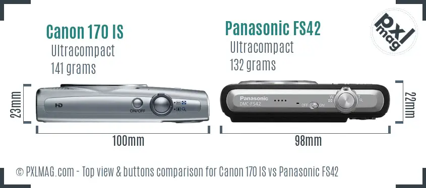 Canon 170 IS vs Panasonic FS42 top view buttons comparison