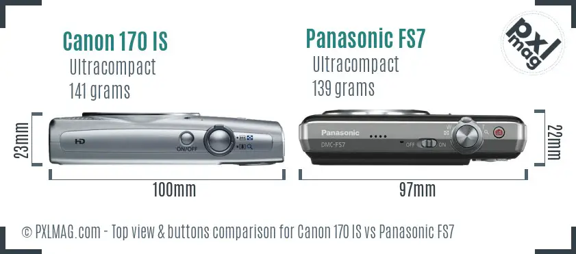 Canon 170 IS vs Panasonic FS7 top view buttons comparison