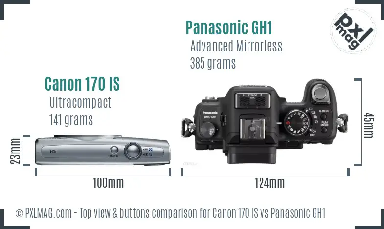 Canon 170 IS vs Panasonic GH1 top view buttons comparison