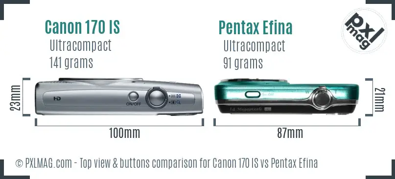 Canon 170 IS vs Pentax Efina top view buttons comparison