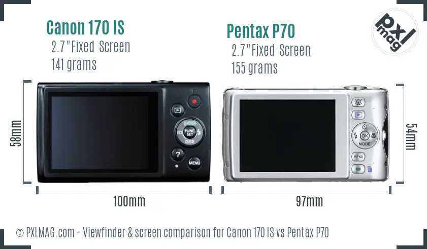 Canon 170 IS vs Pentax P70 Screen and Viewfinder comparison