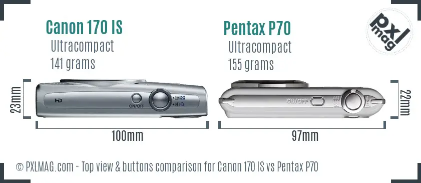 Canon 170 IS vs Pentax P70 top view buttons comparison