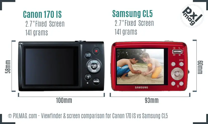 Canon 170 IS vs Samsung CL5 Screen and Viewfinder comparison