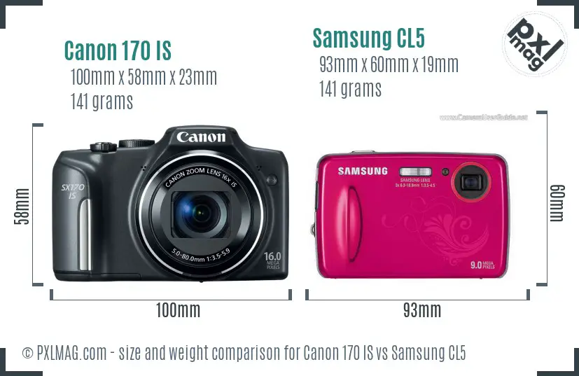 Canon 170 IS vs Samsung CL5 size comparison