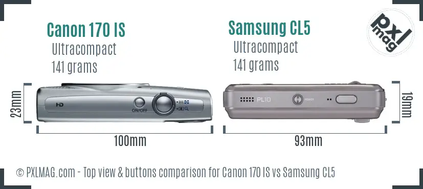 Canon 170 IS vs Samsung CL5 top view buttons comparison