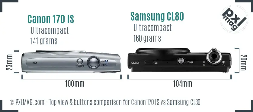 Canon 170 IS vs Samsung CL80 top view buttons comparison