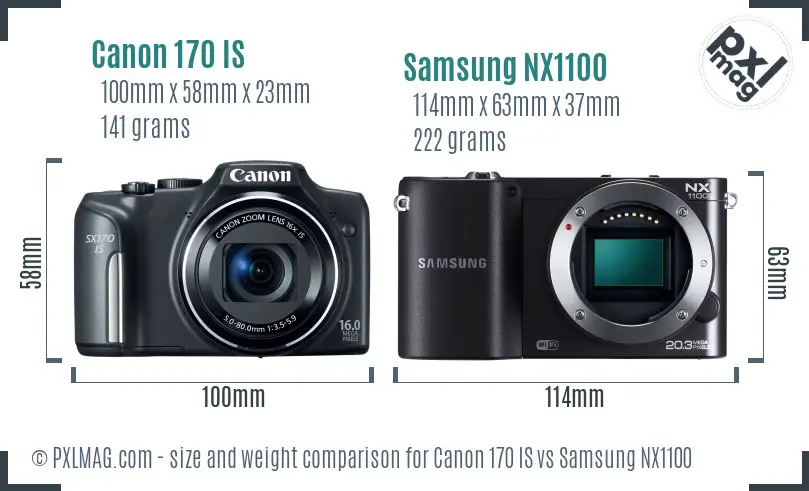Canon 170 IS vs Samsung NX1100 size comparison