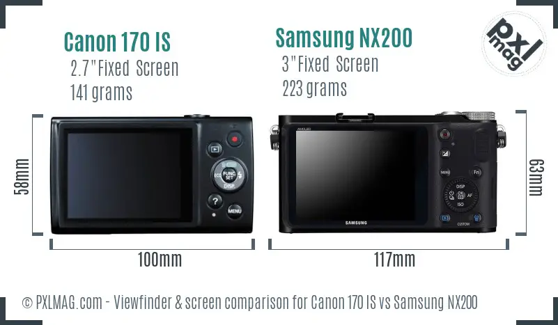 Canon 170 IS vs Samsung NX200 Screen and Viewfinder comparison