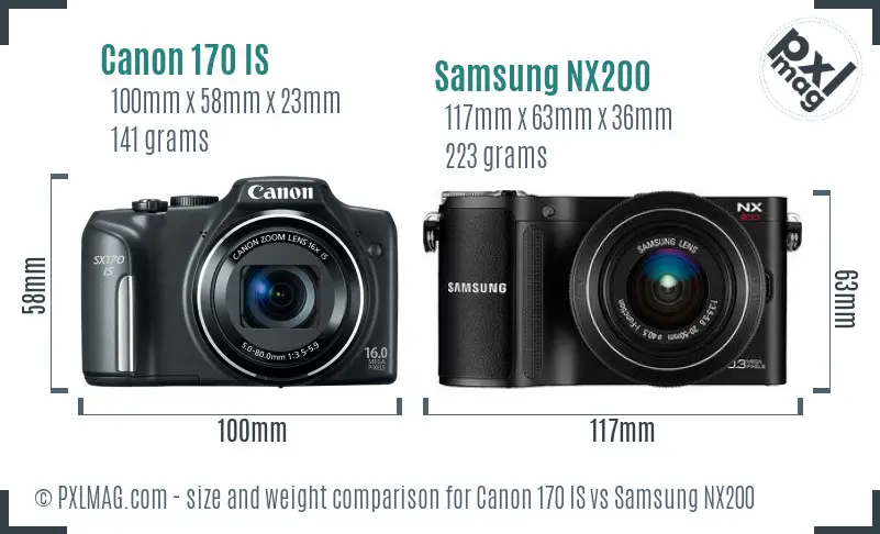 Canon 170 IS vs Samsung NX200 size comparison