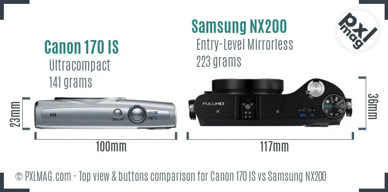 Canon 170 IS vs Samsung NX200 top view buttons comparison