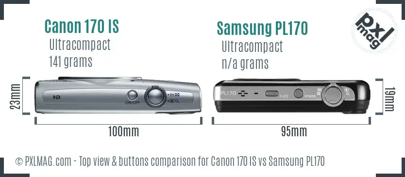 Canon 170 IS vs Samsung PL170 top view buttons comparison