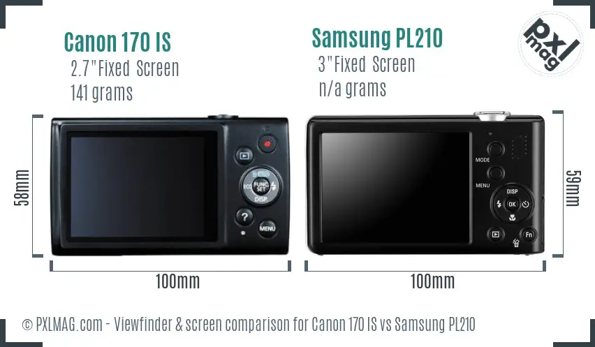 Canon 170 IS vs Samsung PL210 Screen and Viewfinder comparison