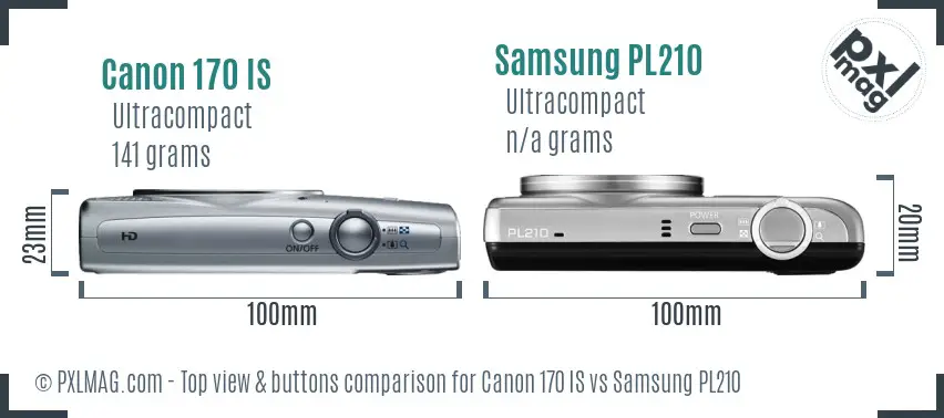 Canon 170 IS vs Samsung PL210 top view buttons comparison