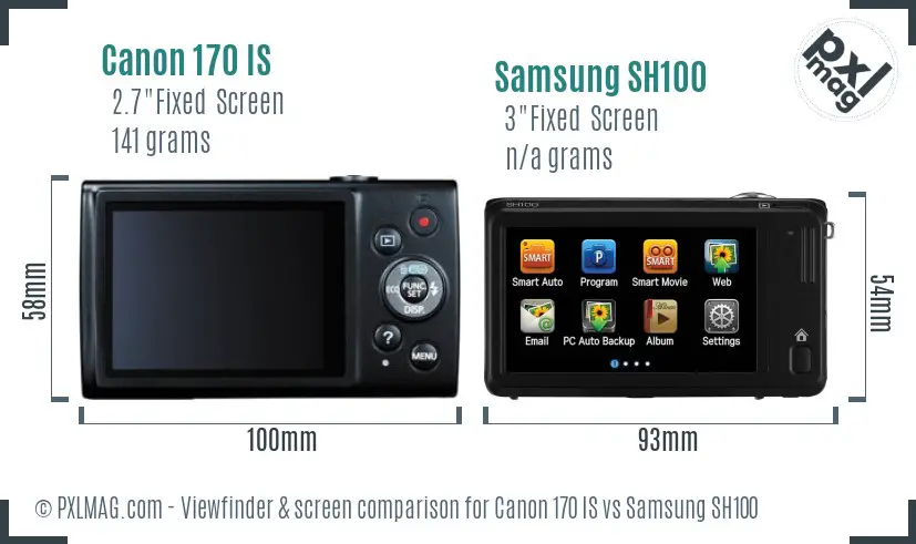 Canon 170 IS vs Samsung SH100 Screen and Viewfinder comparison