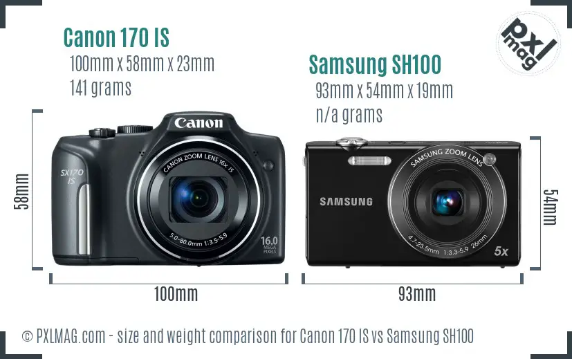 Canon 170 IS vs Samsung SH100 size comparison