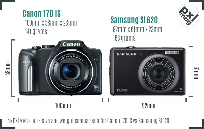 Canon 170 IS vs Samsung SL620 size comparison
