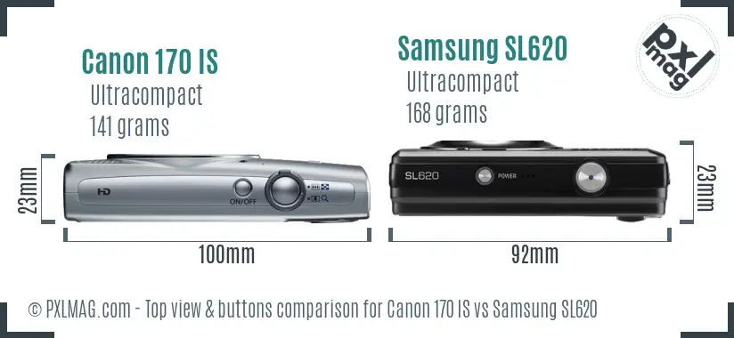 Canon 170 IS vs Samsung SL620 top view buttons comparison