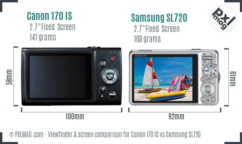 Canon 170 IS vs Samsung SL720 Screen and Viewfinder comparison