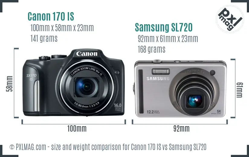 Canon 170 IS vs Samsung SL720 size comparison