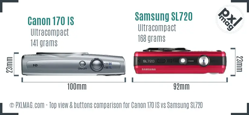 Canon 170 IS vs Samsung SL720 top view buttons comparison