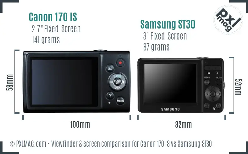 Canon 170 IS vs Samsung ST30 Screen and Viewfinder comparison