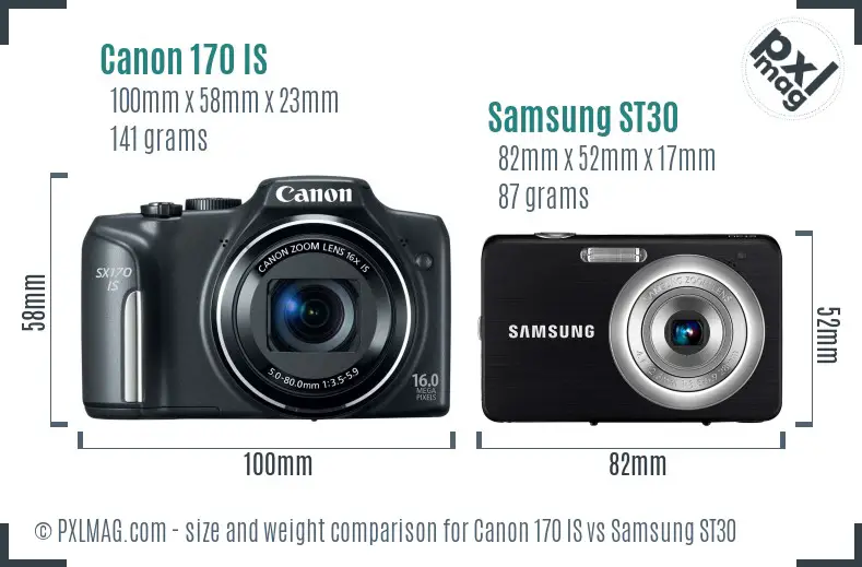 Canon 170 IS vs Samsung ST30 size comparison