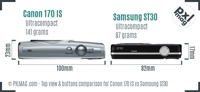 Canon 170 IS vs Samsung ST30 top view buttons comparison