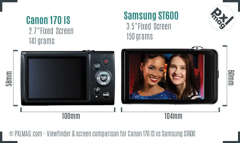Canon 170 IS vs Samsung ST600 Screen and Viewfinder comparison