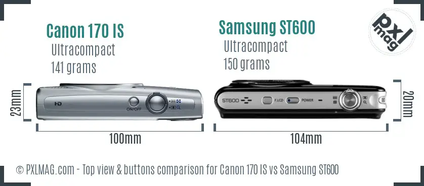 Canon 170 IS vs Samsung ST600 top view buttons comparison
