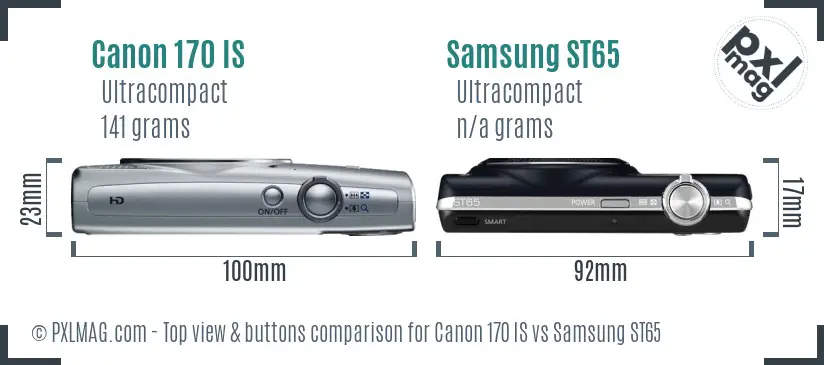 Canon 170 IS vs Samsung ST65 top view buttons comparison Canon 170 IS vs Samsung ST65 top view buttons comparison