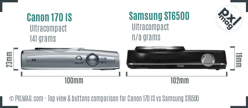 Canon 170 IS vs Samsung ST6500 top view buttons comparison