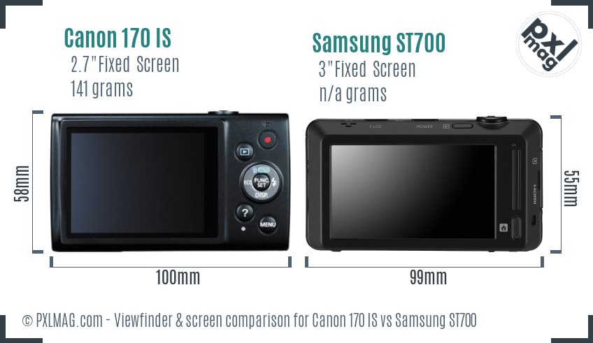 Canon 170 IS vs Samsung ST700 Screen and Viewfinder comparison