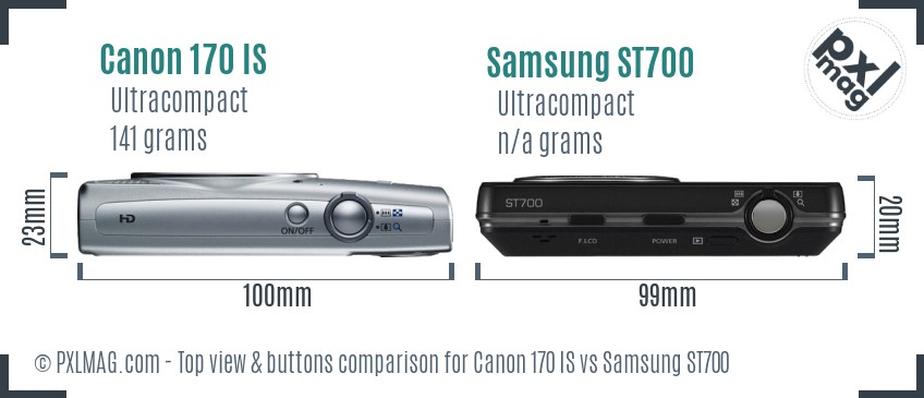 Canon 170 IS vs Samsung ST700 top view buttons comparison