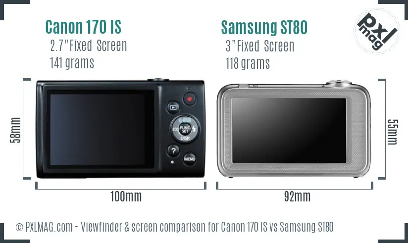 Canon 170 IS vs Samsung ST80 Screen and Viewfinder comparison