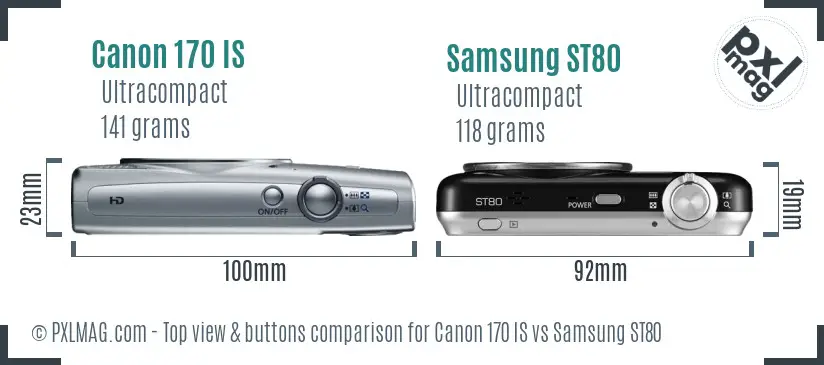 Canon 170 IS vs Samsung ST80 top view buttons comparison