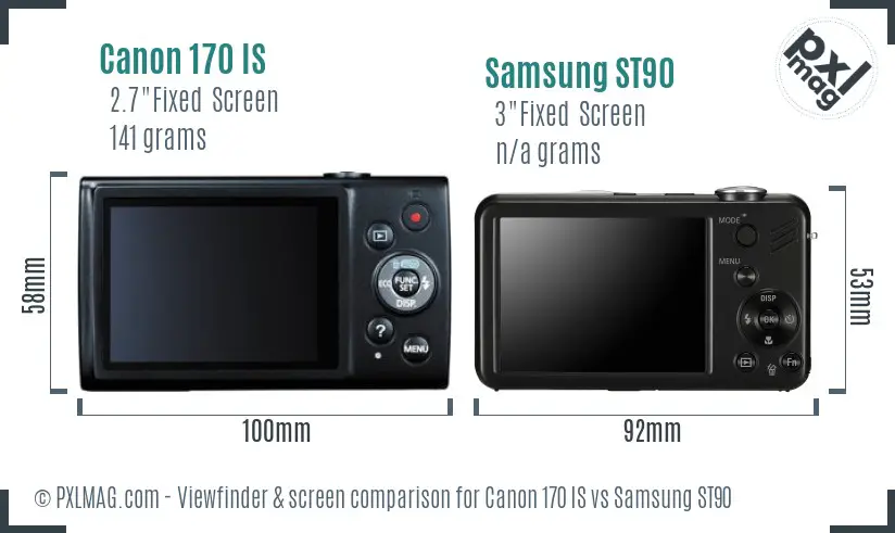 Canon 170 IS vs Samsung ST90 Screen and Viewfinder comparison
