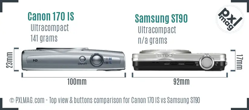 Canon 170 IS vs Samsung ST90 top view buttons comparison