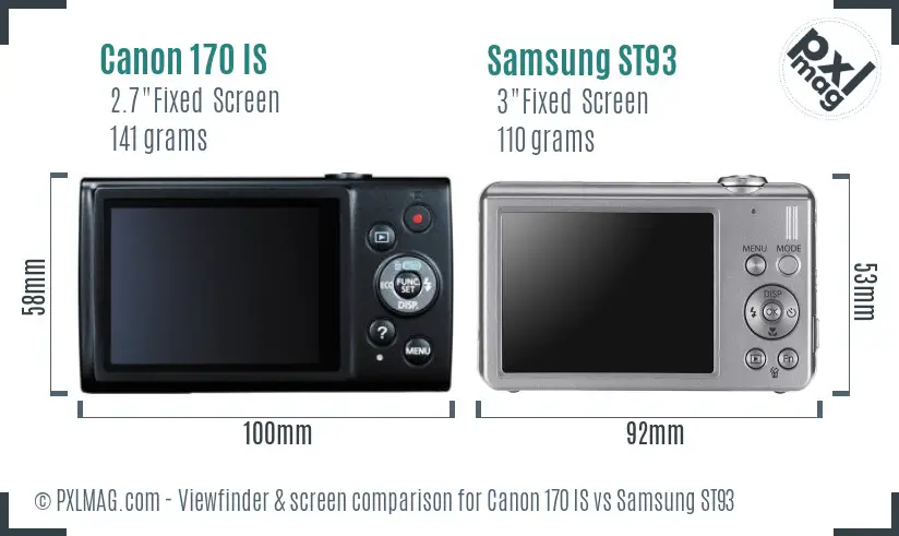 Canon 170 IS vs Samsung ST93 Screen and Viewfinder comparison