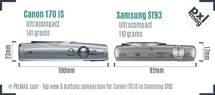 Canon 170 IS vs Samsung ST93 top view buttons comparison