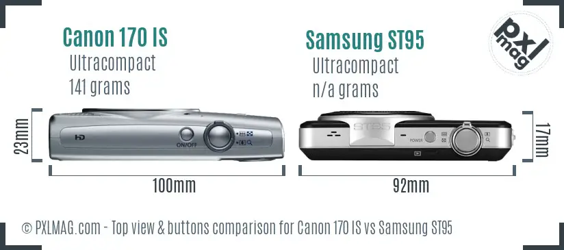 Canon 170 IS vs Samsung ST95 top view buttons comparison