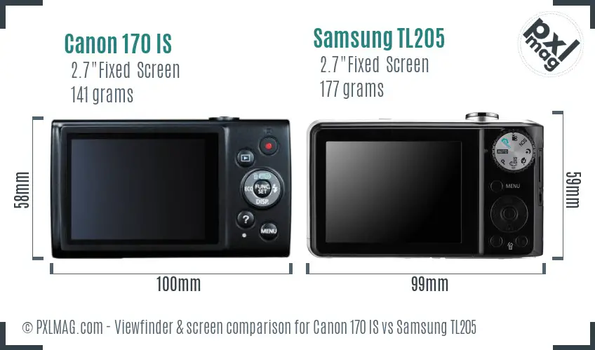 Canon 170 IS vs Samsung TL205 Screen and Viewfinder comparison